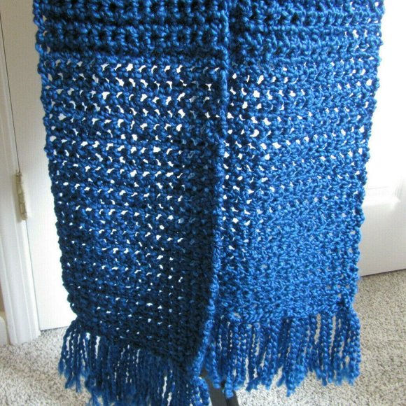 Chunky Blue Scarf Men Women Oversize Extra Long 125x7 Handmade Crochet Knit NWT - Picture 5 of 6